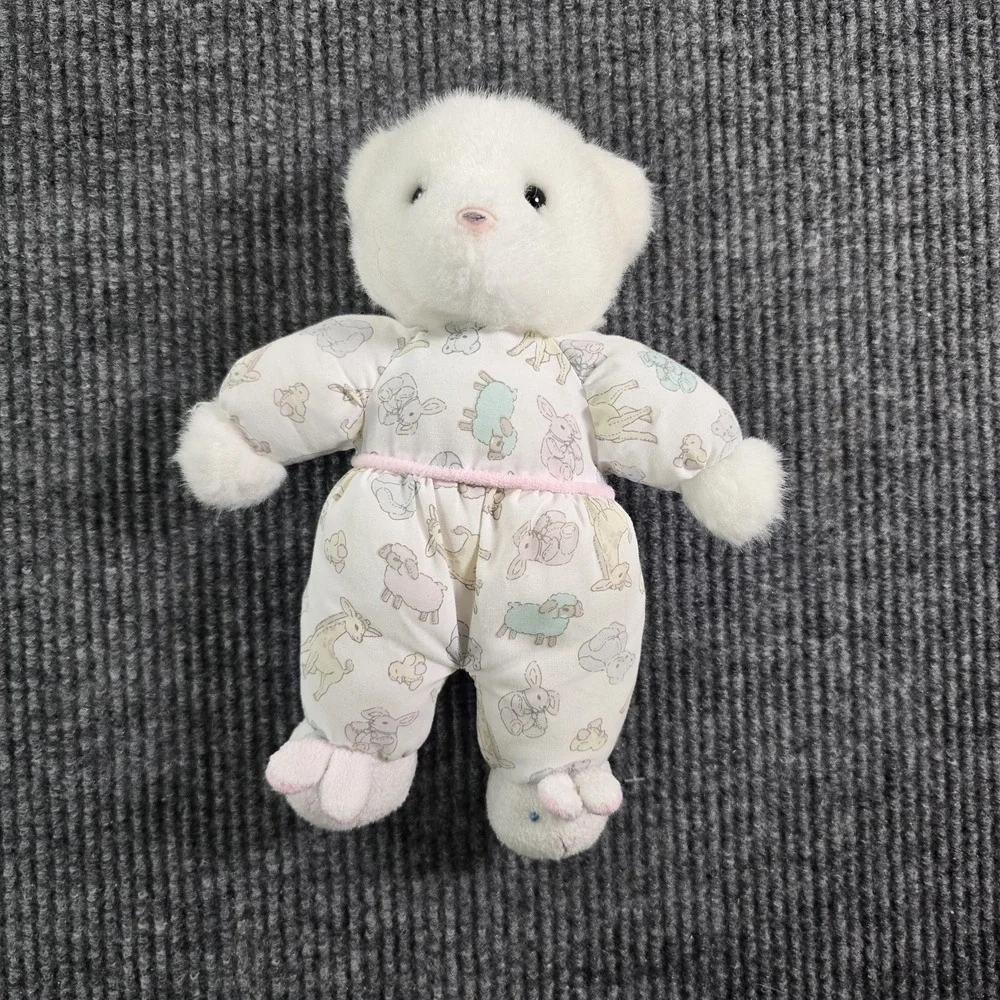 Vintage Carter's White Teddy Bear Rattle Plush‎ Lovey Stuffed Animal Toy
